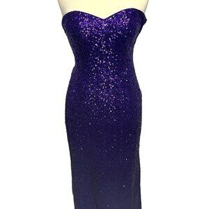 La Femme Maxi Dress Women’s Sz 8 Purple Sequins Sweetheart Neckline Cutout Back‎